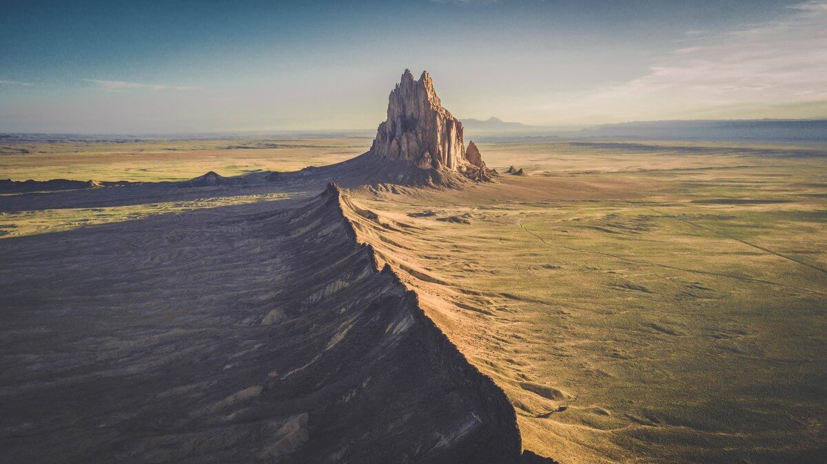 Drone shot of Shiprock, one of the top things to do in Farmington