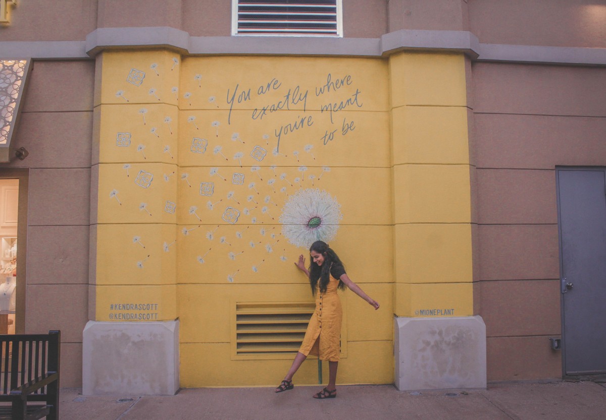 yellow wall outside of Kendra Scott in  West Village
