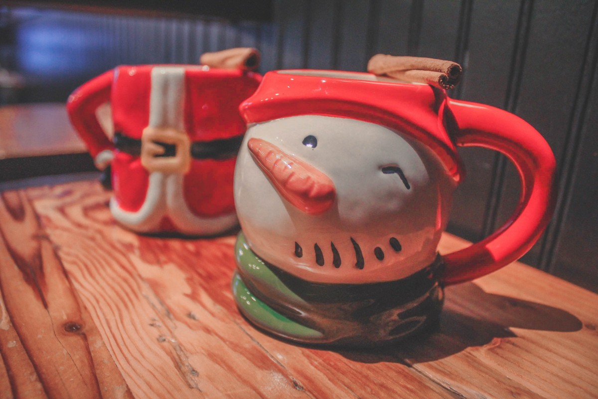 fiction coffee in Dallas seasonal Christmas mugs