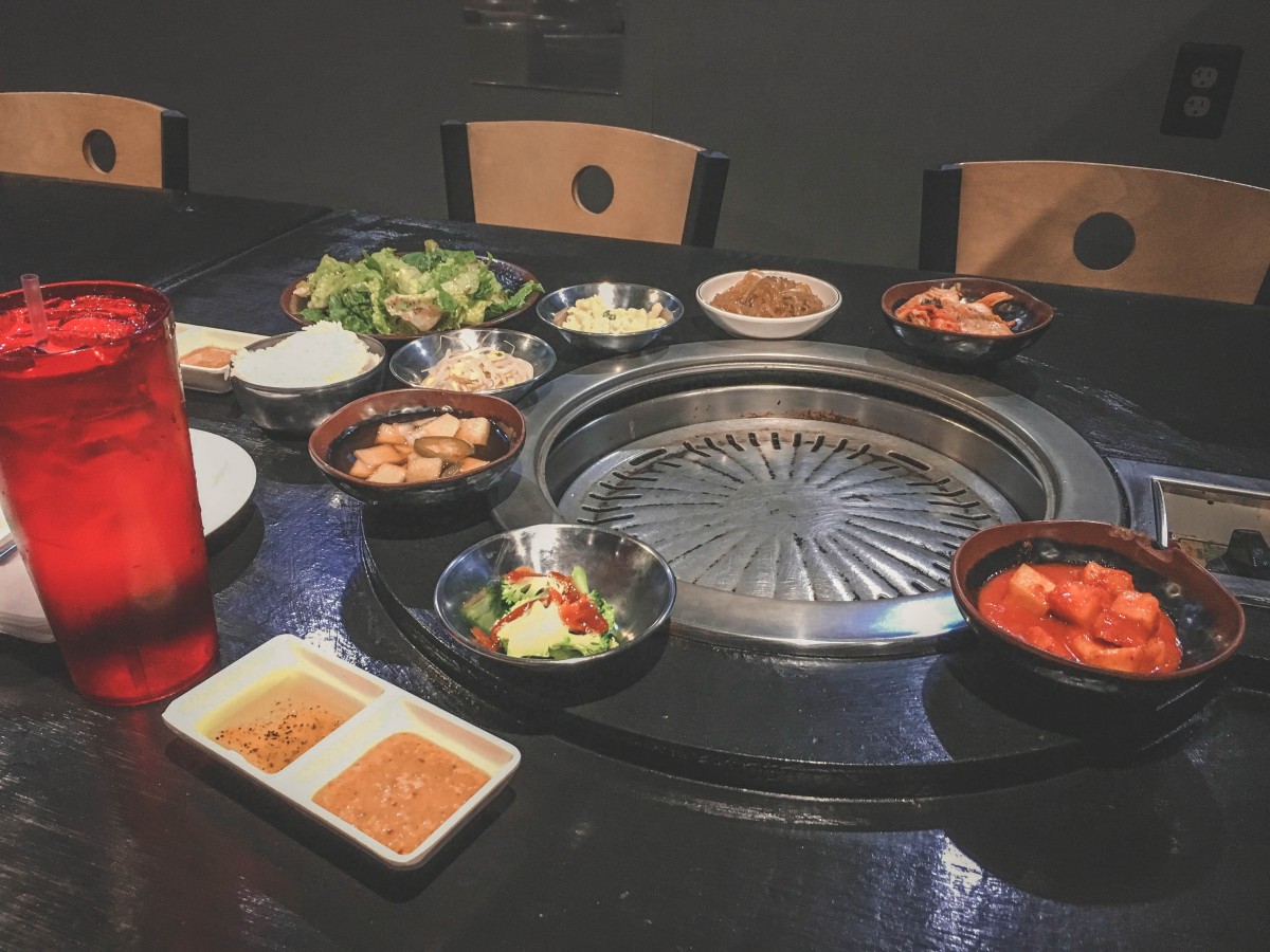 a table at Yoon's Korean BBQ, one of the cheapest AYCE restaurants in Carrollton, Texas