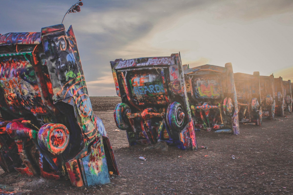 Things To Do In Amarillo, Texas: Cadillac Ranch at sunset