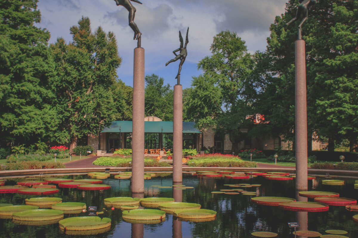 statues and lilly pads at the Missouri Botanical Garden
