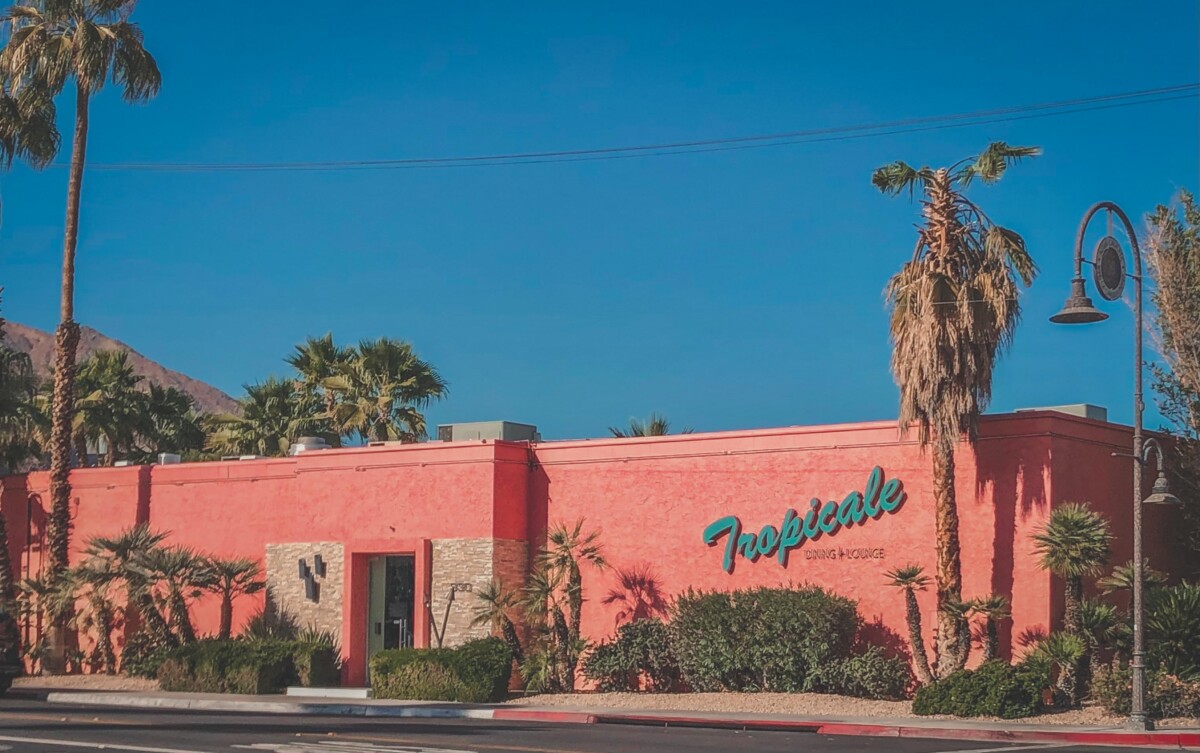 best restaurants in Palm Springs: Tropicale pink exterior