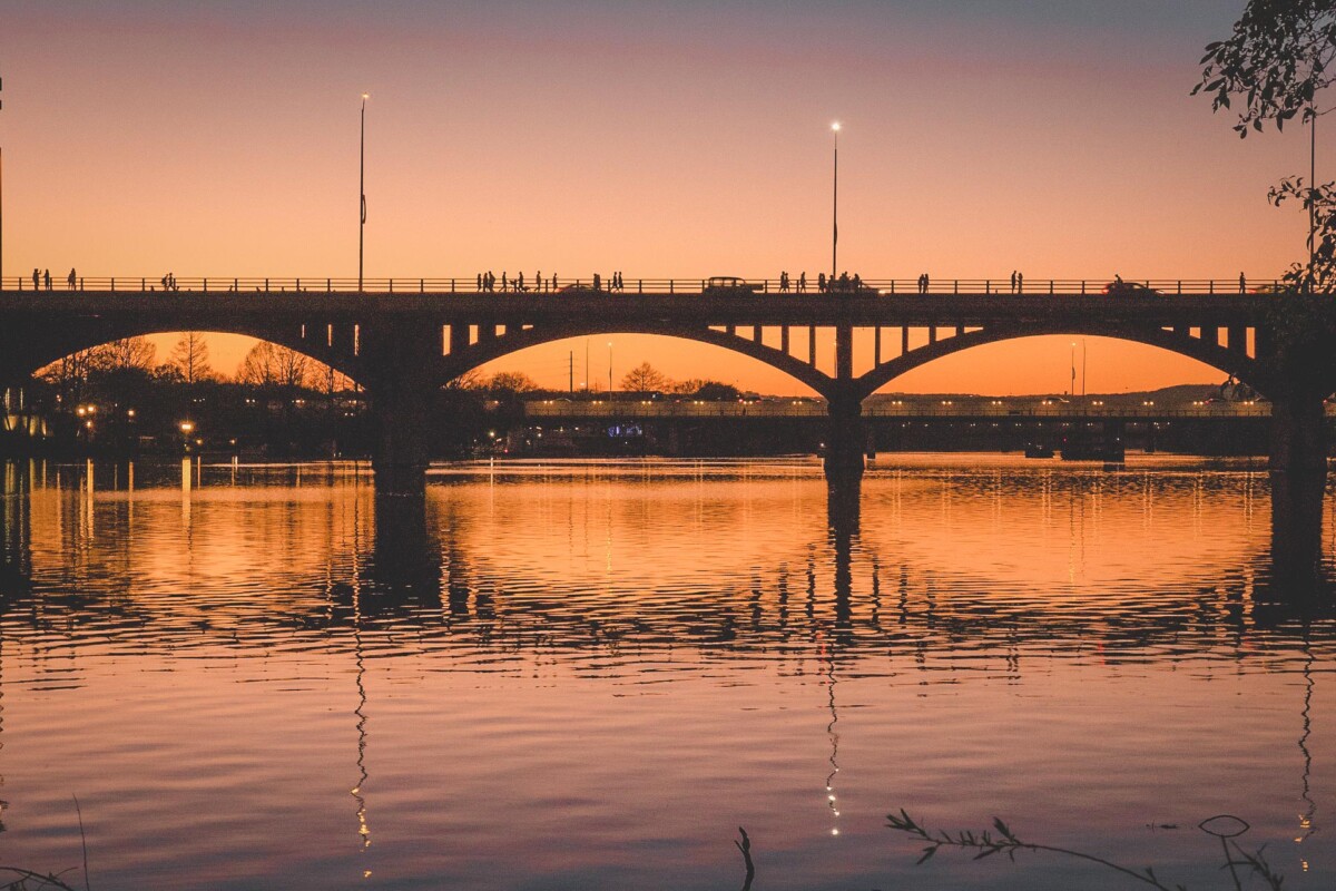Congress Avenue Bridge in Austin at sunset
