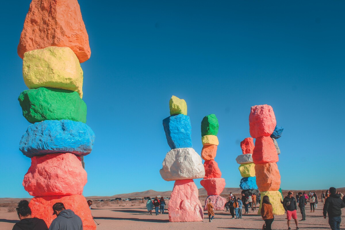 Seven Magic Mountains: foreground photo of the colorful painted rocks near Vegas