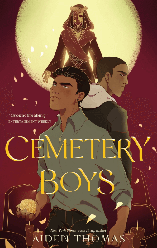 red cover of Cemetery Boys, a book set in the autumn days leading up to Dia De Muertos