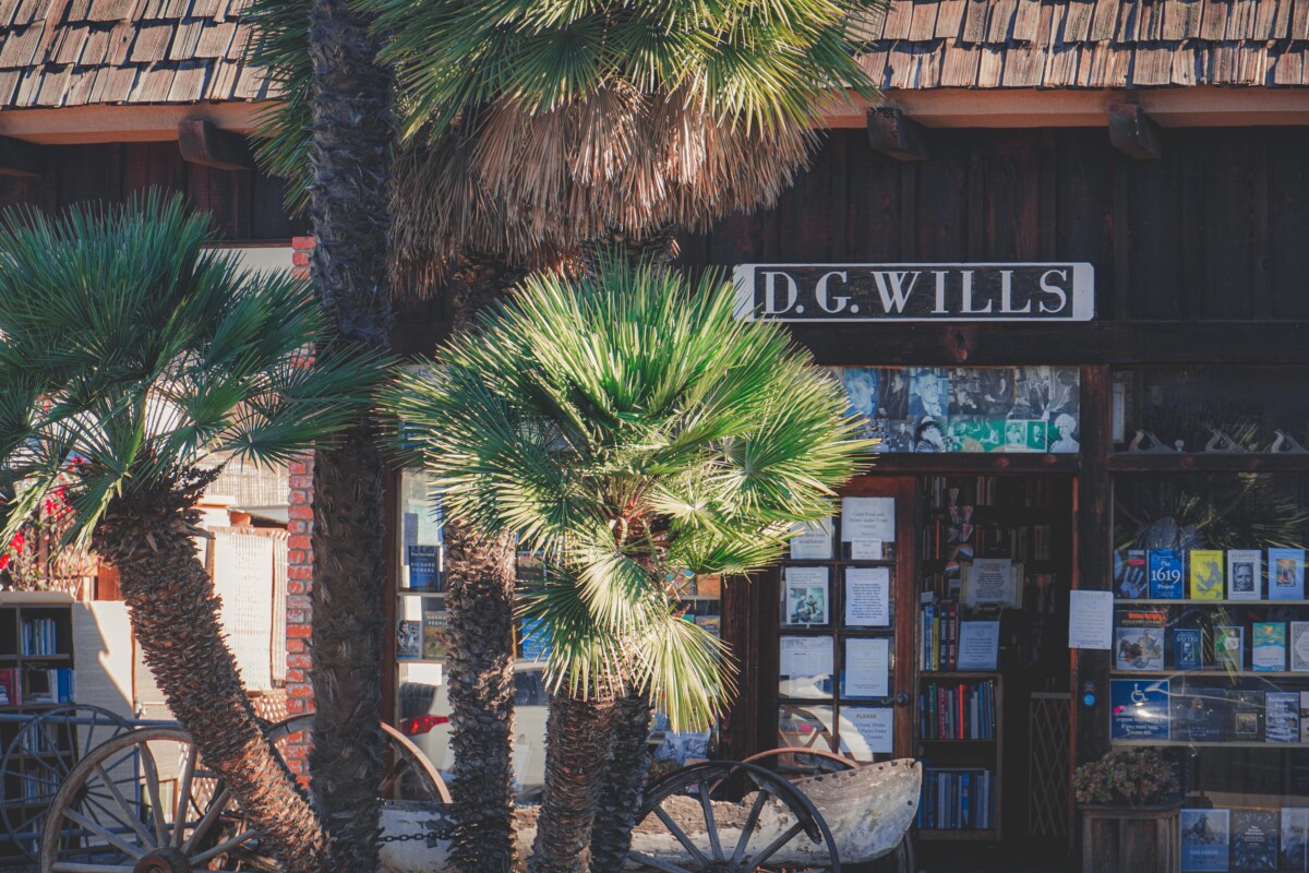 window display and exterior display of D.G. Wills, one of the best Americana bookstores in San Diego
