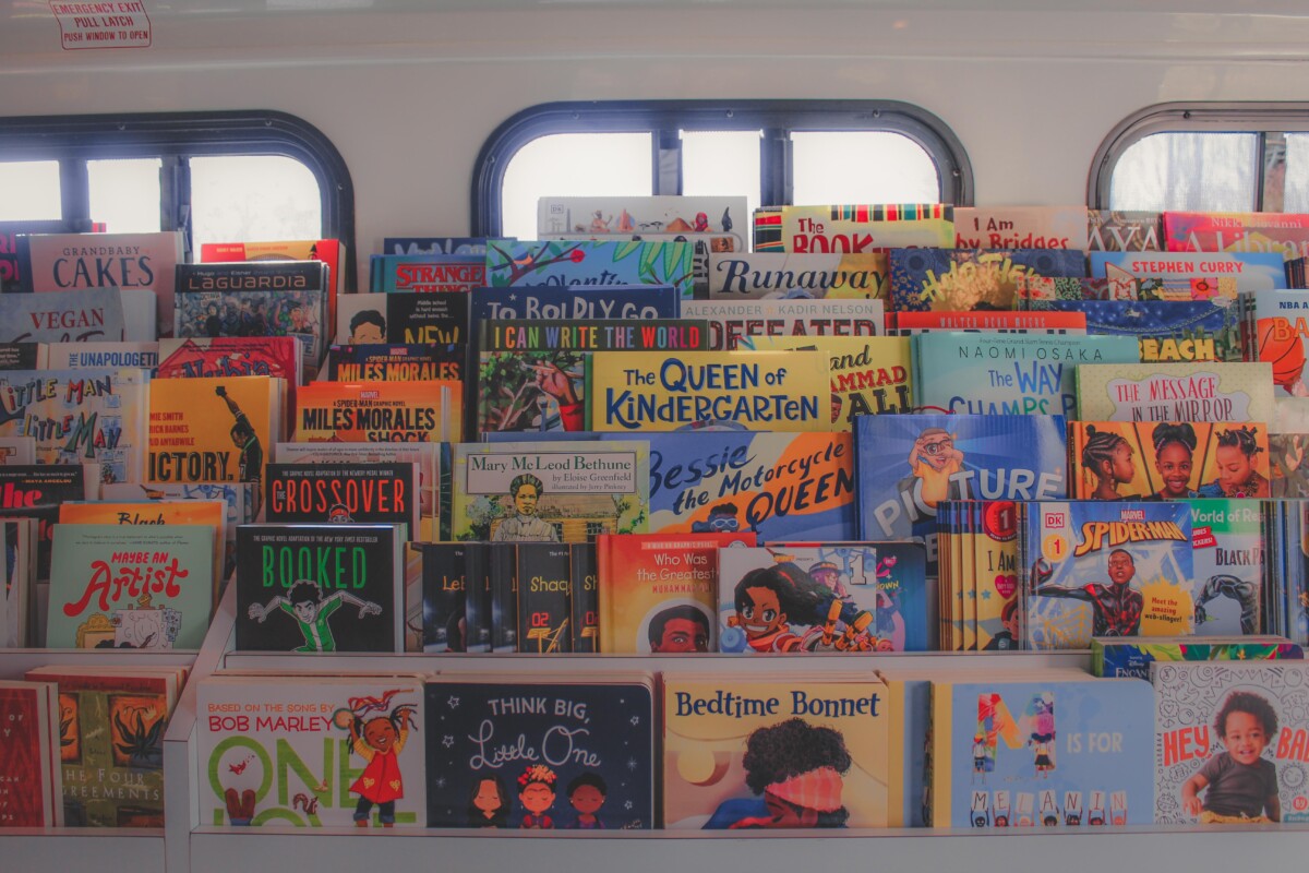 inside Black Worldschoolers book bus, first mobile bookstore in Indianapolis