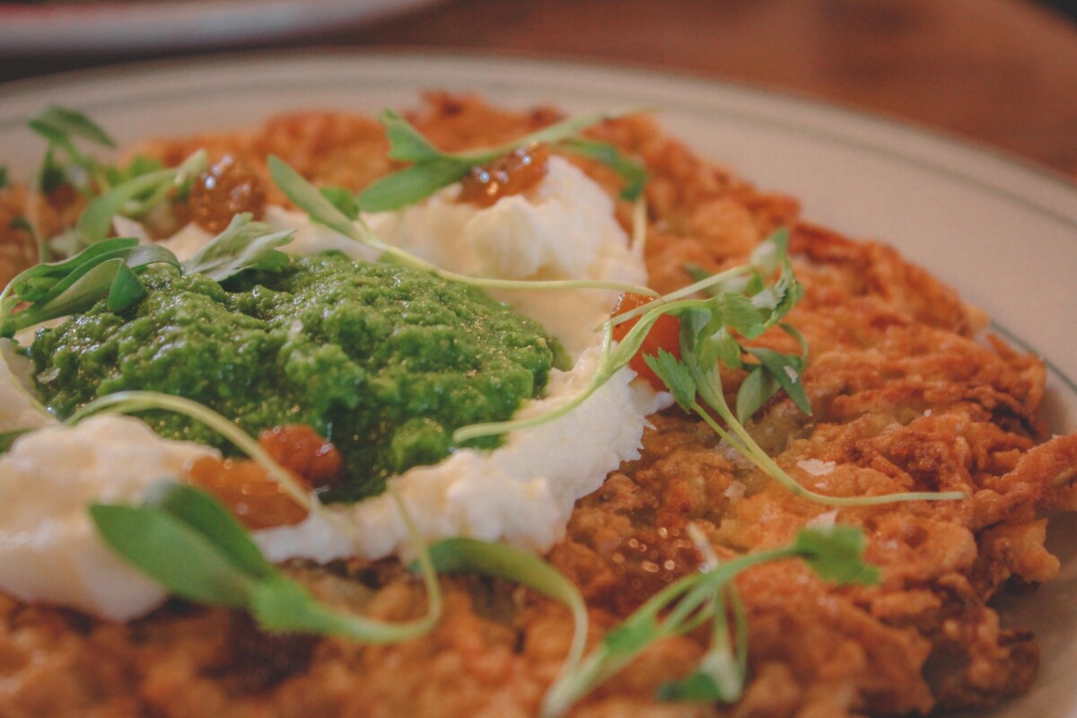 Indianapolis lunch restaurants: photo of latke from Milktooth, one of the most well-known eateries in the city