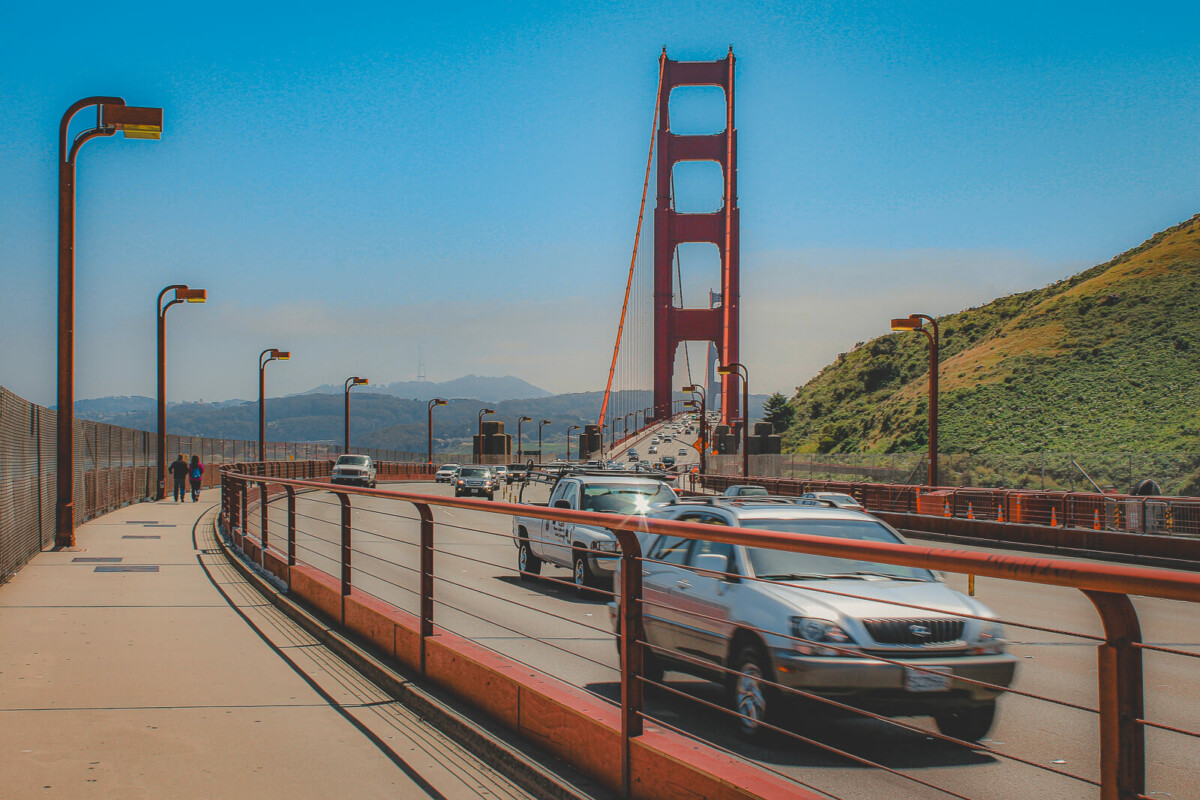 walking across the Golden Gate Bridge
