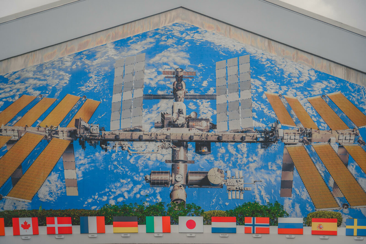 photo of space themed mural at Kennedy Space Center, an attraction about an hour away from Orlando