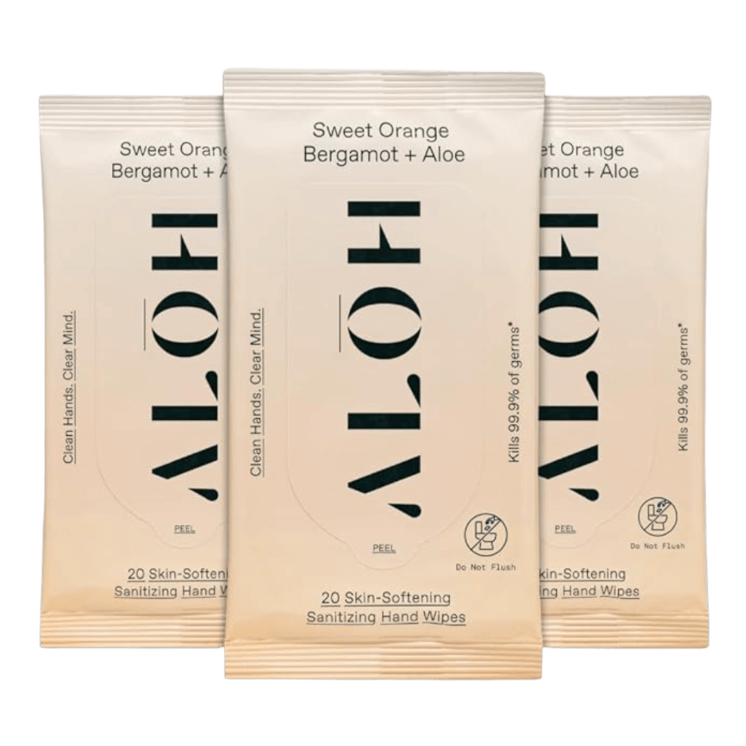 sanitizing wipes are a must on a travel essentials carry on list