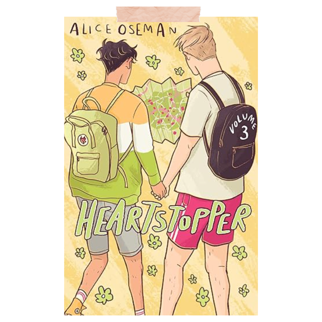 cover of Nick and Charlie looking at a map representing their trip to Paris (Heartstopper is one of the best travel romance books set in Europe)