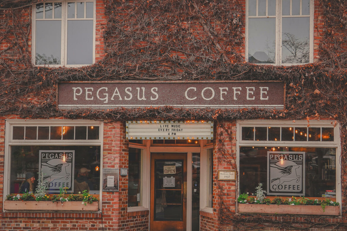 visiting Pegasus Coffee House on a Bainbridge Island day trip