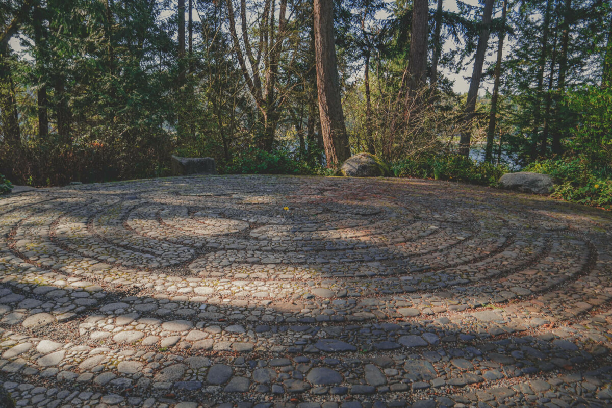 Halls Hill Lookout and Labyrinth, one of the easiest off-the-shoulder-of-a-road hikes to do on a day trip to Bainbridge Island