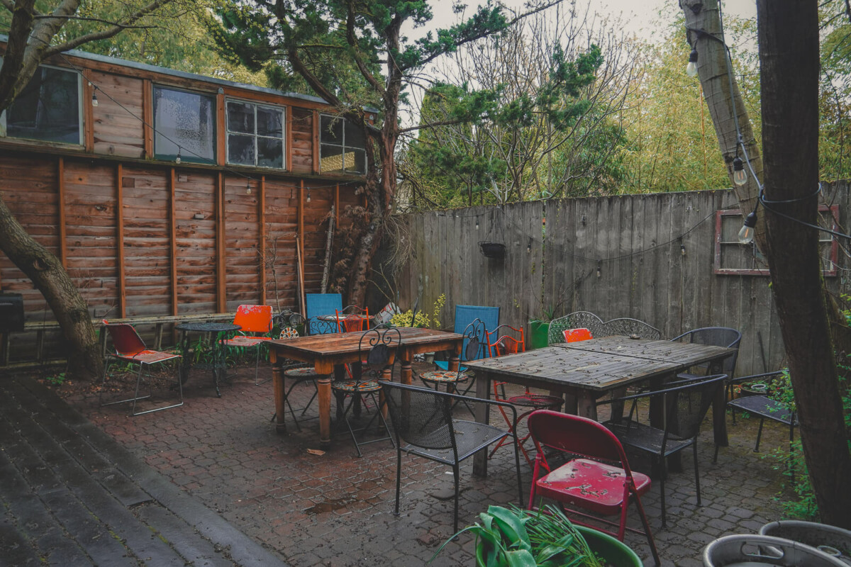 backyard of Rose City Book Pub, one of the coziest places to spend a day in Portland, Oregon