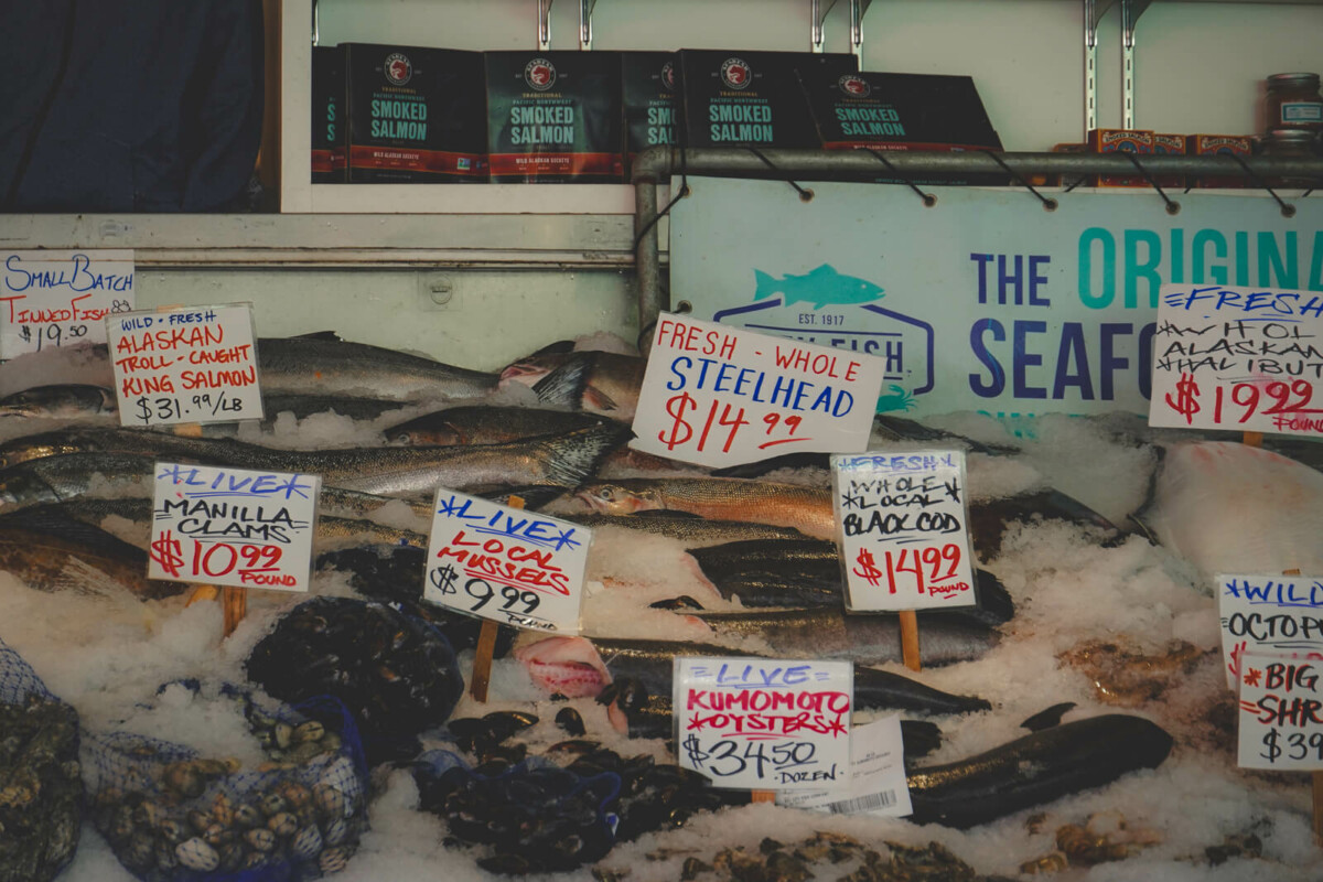 Snapshots of the seafood from a chef guided seafood tour of Seattle