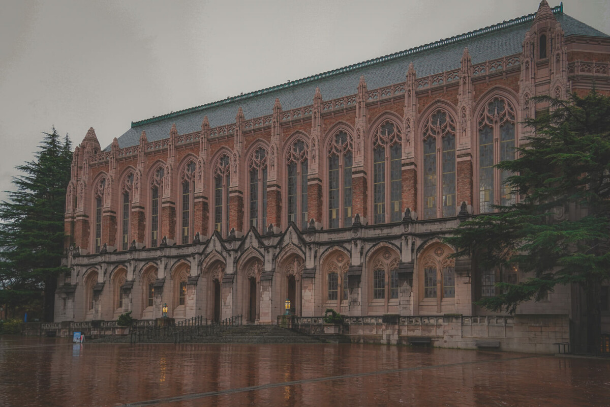 Suzzallo Library building on a cloudy day