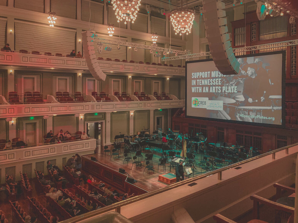 Schermerhorn from the Founders Box seat, at a orchestral concert in Nashville at night