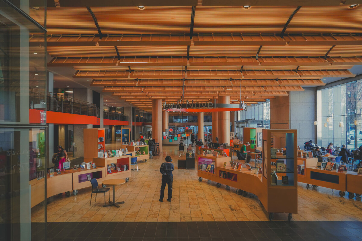 first floor of Boston Public Library to represent library cards and public library systems