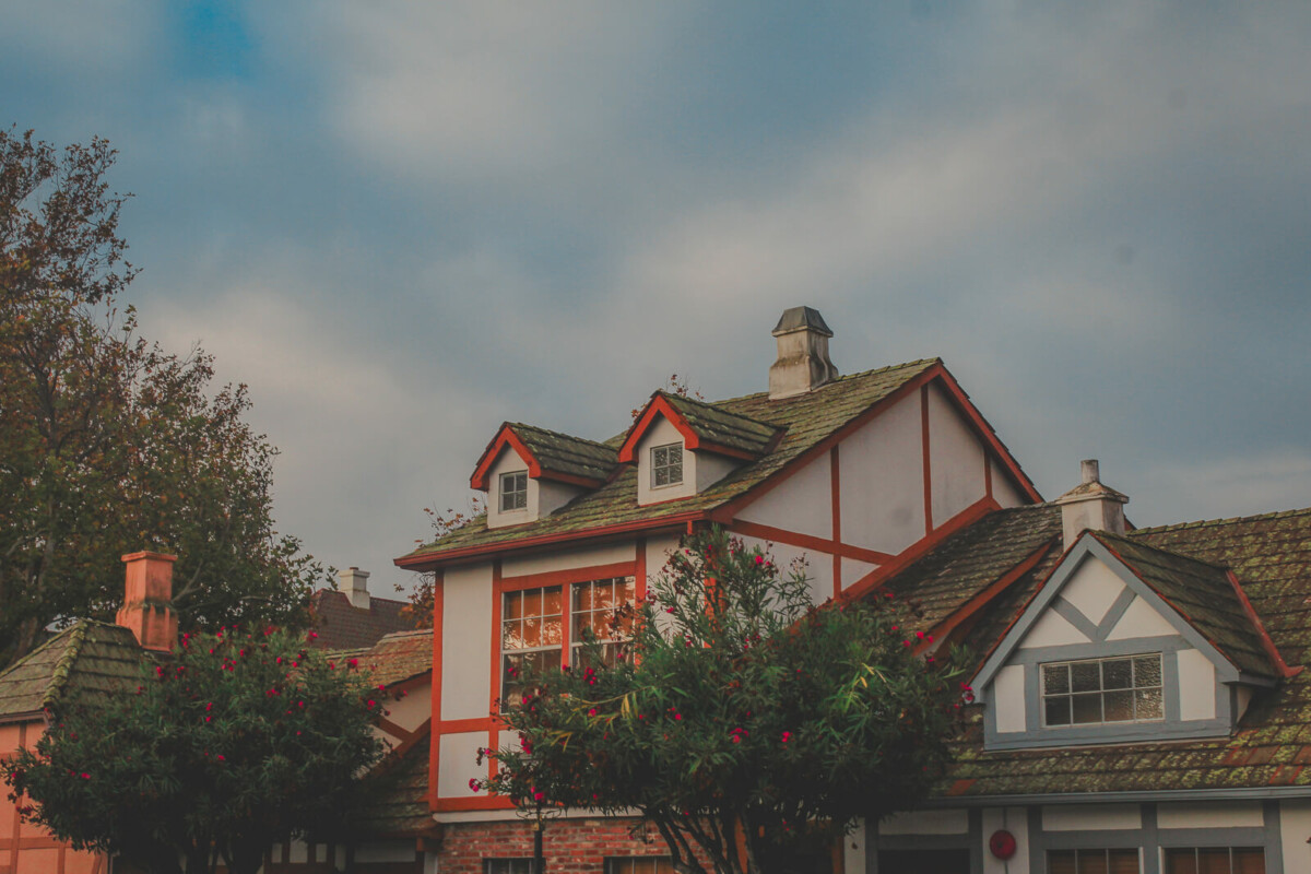half-timbered Danish provincial style homes in a village in Santa Ynez Valley