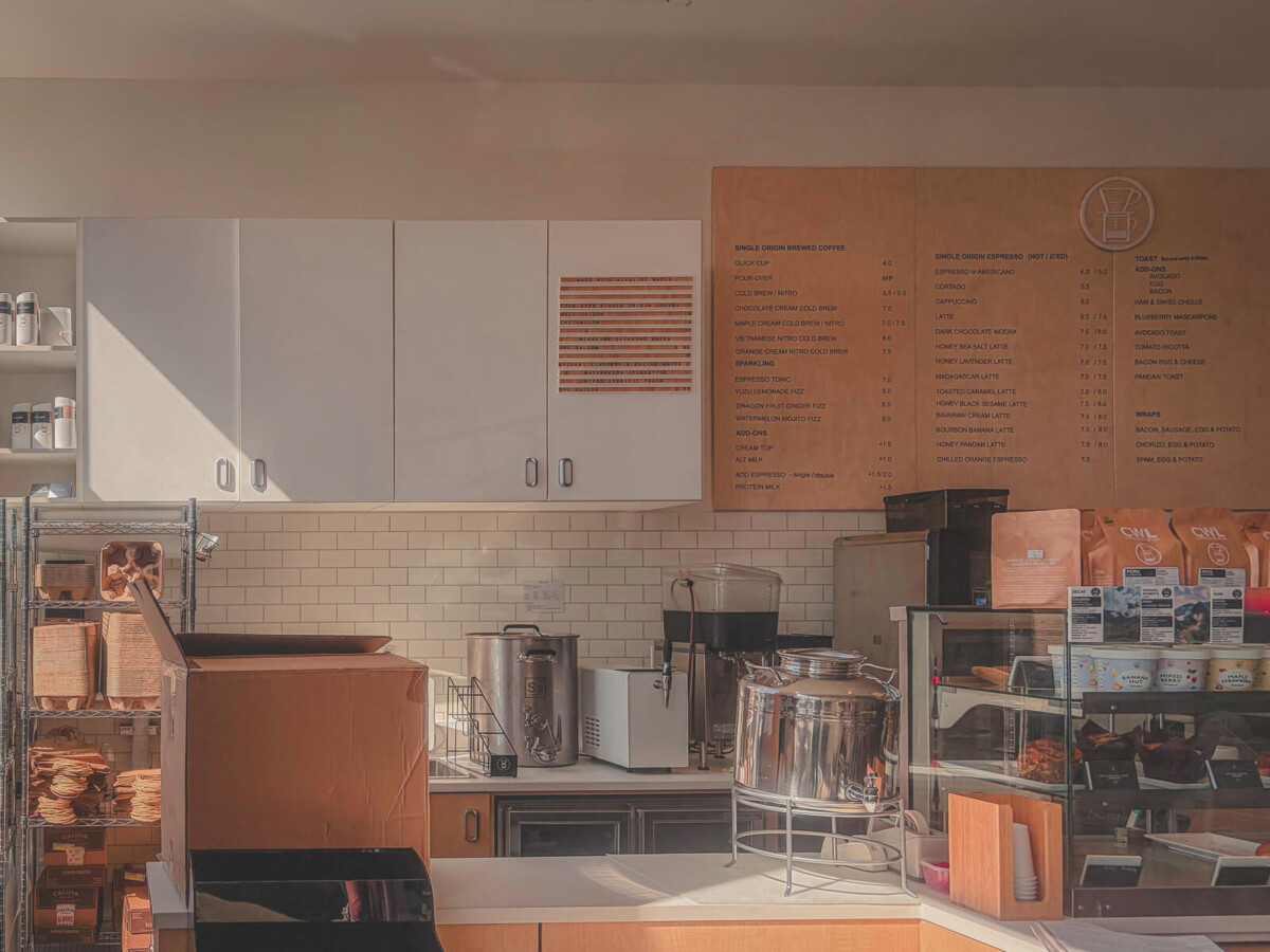 light slanting into Coffee & Water Lab, one of the cutest cafes in San Jose