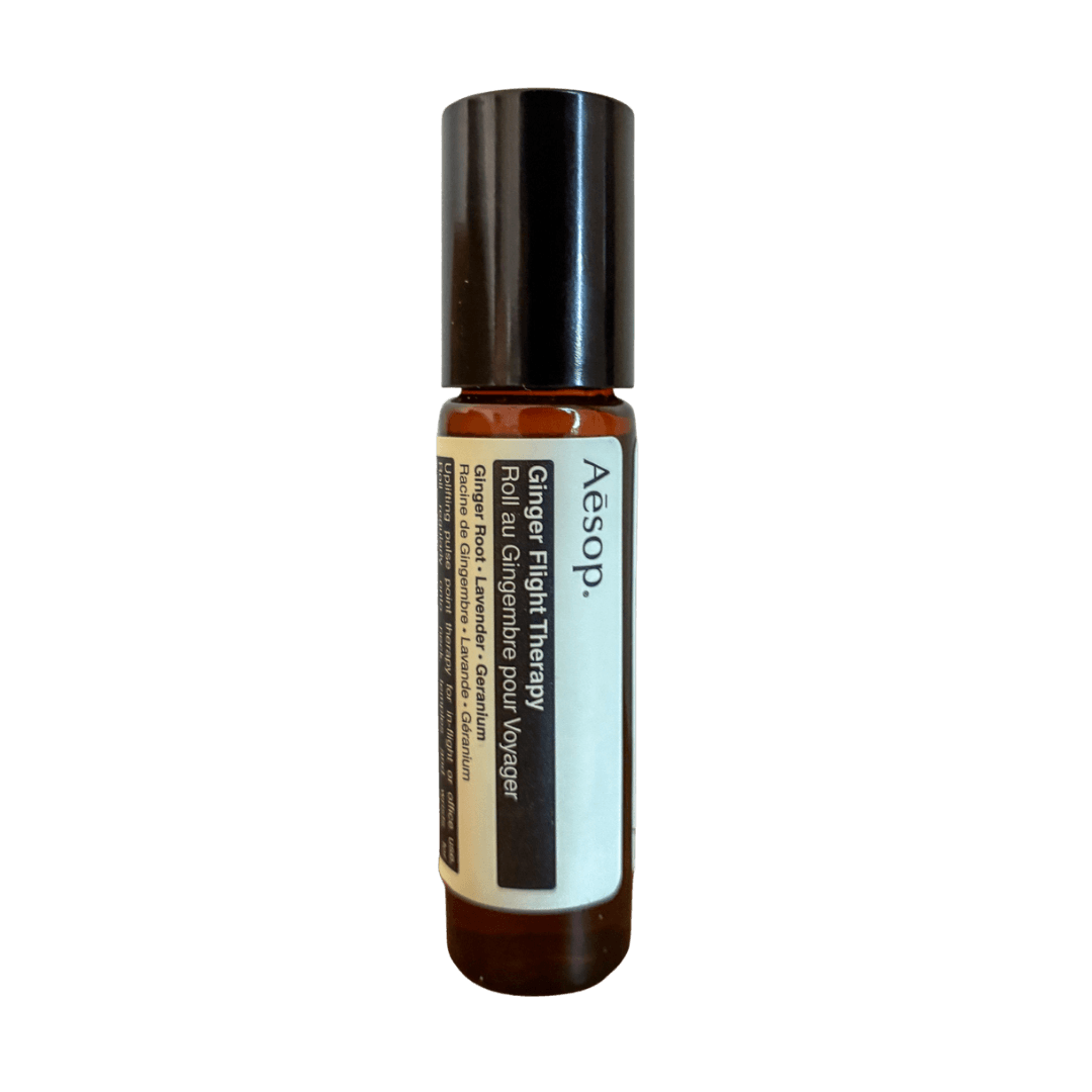 Aesop Ginger Flight Therapy, a mini size product for travelers who want a grounded scent while flying